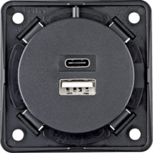 USB-A/C latauspistorasia tummanharmaa